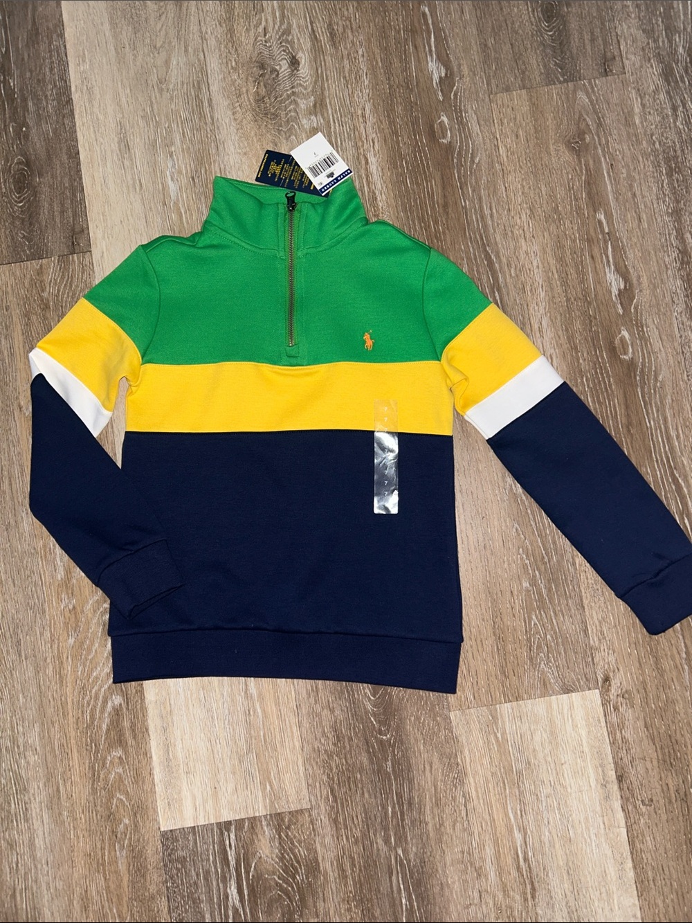 NEW Polo Ralph Lauren Colorblock Quarter-Zip Sweatshirt - Green/Yellow/Navy
